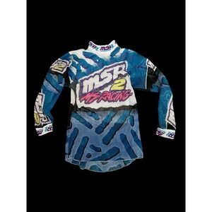 Vintage 90's MSR Racing Mens Medium Motocross Dirt Bike Jersey Mesh Blue Neon